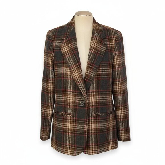 Requirements Petite Plaid Wool-Blend Blazer – Size 10P - Picture 1 of 6